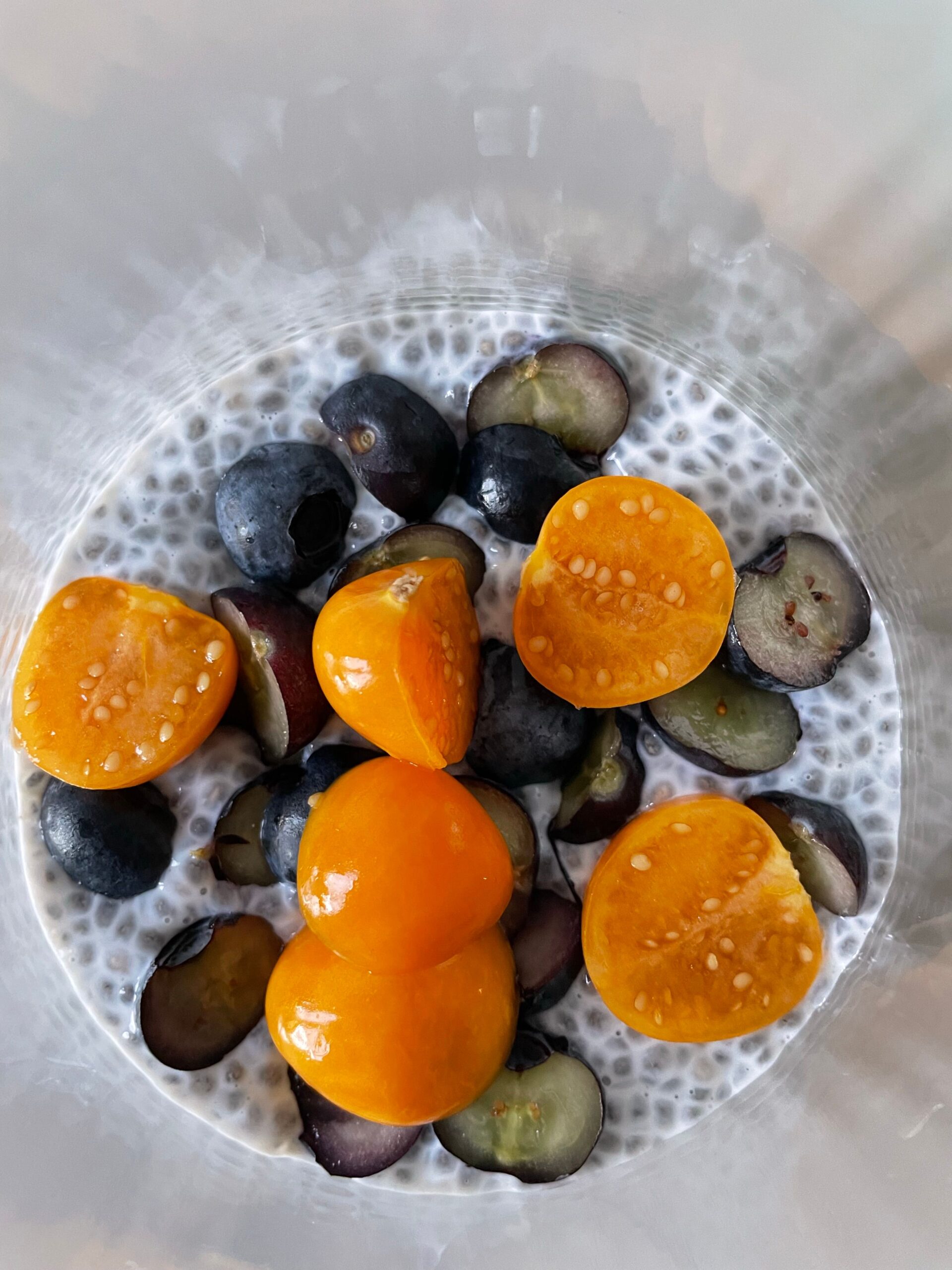 Chiapudding met vers fruit in een kom